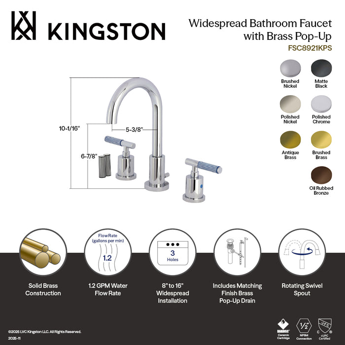 Kingston Sona FSC8923KPS - Verona Widespread Bathroom Faucet with Brass Pop-Up, Brushed Brass