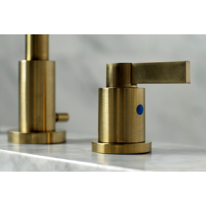 NuvoFusion FSC8923NDL Two-Handle 3-Hole Deck Mount Widespread Bathroom Faucet with Brass Pop-Up, Brushed Brass