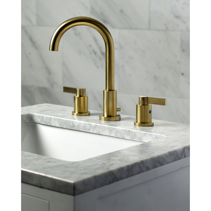 NuvoFusion FSC8923NDL Two-Handle 3-Hole Deck Mount Widespread Bathroom Faucet with Brass Pop-Up, Brushed Brass