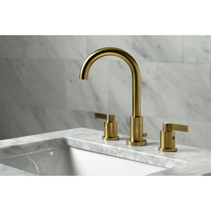 NuvoFusion FSC8923NDL Two-Handle 3-Hole Deck Mount Widespread Bathroom Faucet with Brass Pop-Up, Brushed Brass