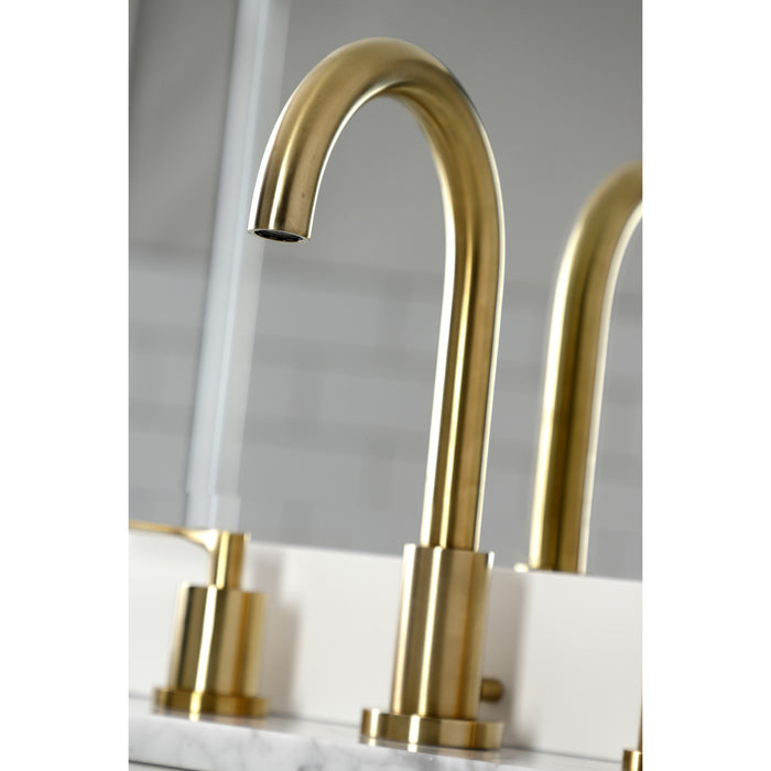 Kingston Tulare FSC8923SVL - Serena Two-Handle 3-Hole Deck Mount Widespread Bathroom Faucet with Brass Pop-Up, Brushed Brass