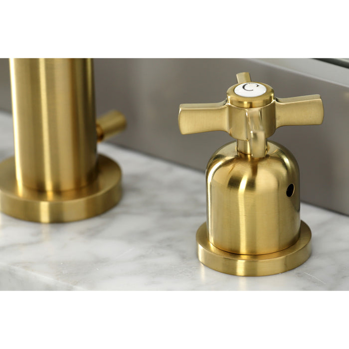 Kingston Sona FSC8923ZX - Millennium Two-Handle 3-Hole Deck Mount Widespread Bathroom Faucet with Brass Pop-Up, Brushed Brass