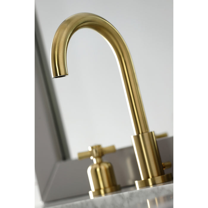 Kingston Sona FSC8923ZX - Millennium Two-Handle 3-Hole Deck Mount Widespread Bathroom Faucet with Brass Pop-Up, Brushed Brass