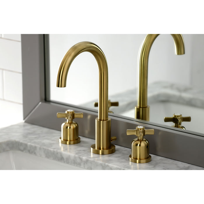 Kingston Sona FSC8923ZX - Millennium Two-Handle 3-Hole Deck Mount Widespread Bathroom Faucet with Brass Pop-Up, Brushed Brass