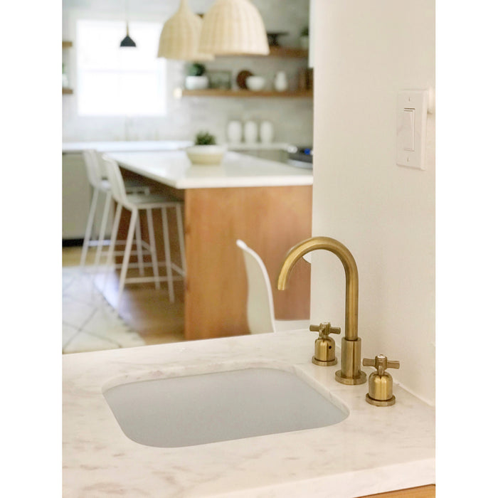 Kingston Sona FSC8923ZX - Millennium Two-Handle 3-Hole Deck Mount Widespread Bathroom Faucet with Brass Pop-Up, Brushed Brass