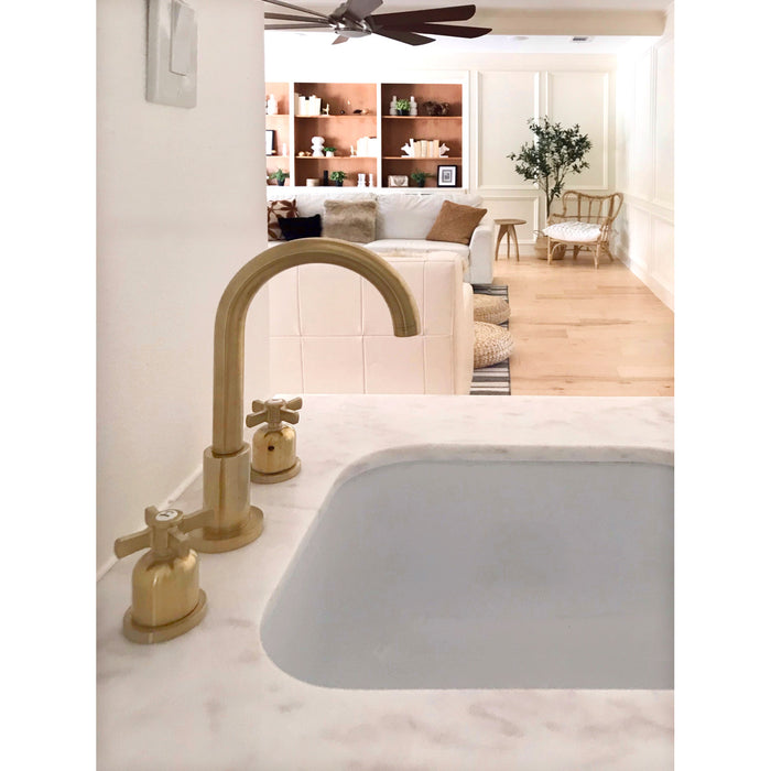 Kingston Sona FSC8923ZX - Millennium Two-Handle 3-Hole Deck Mount Widespread Bathroom Faucet with Brass Pop-Up, Brushed Brass