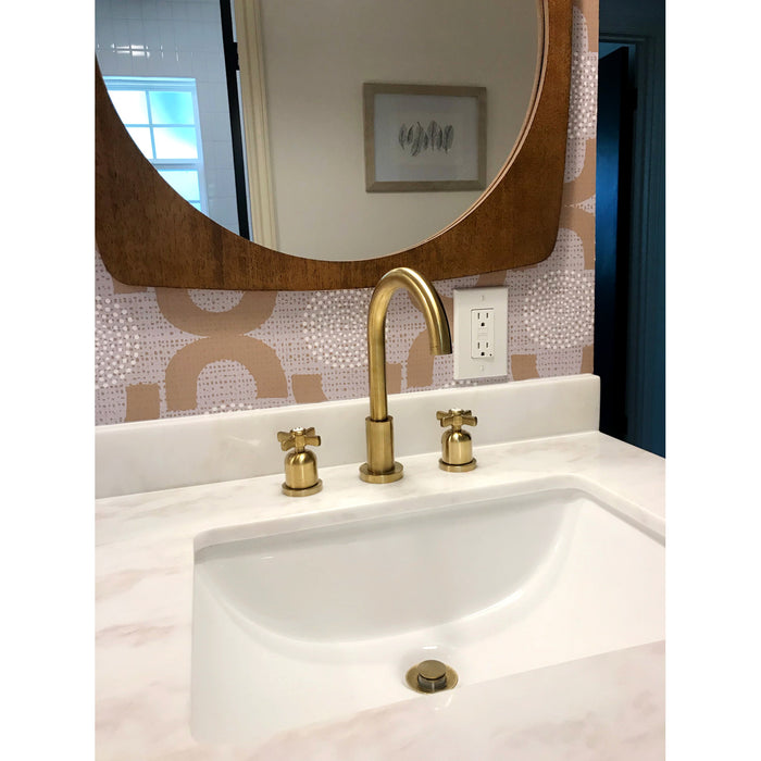 Kingston Sona FSC8923ZX - Millennium Two-Handle 3-Hole Deck Mount Widespread Bathroom Faucet with Brass Pop-Up, Brushed Brass