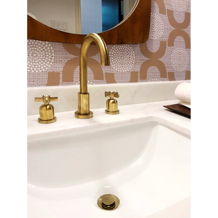 Kingston Sona FSC8923ZX - Millennium Two-Handle 3-Hole Deck Mount Widespread Bathroom Faucet with Brass Pop-Up, Brushed Brass