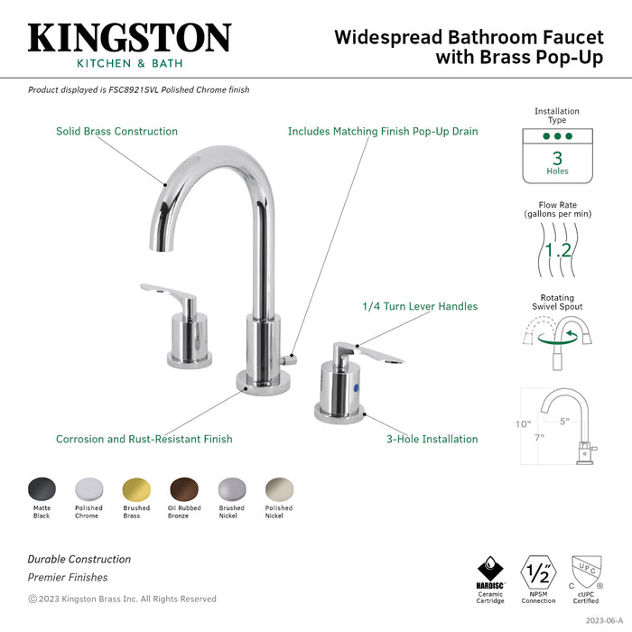 Serena FSC8925SVL Two-Handle 3-Hole Deck Mount Widespread Bathroom Faucet with Pop-Up Drain, Oil Rubbed Bronze