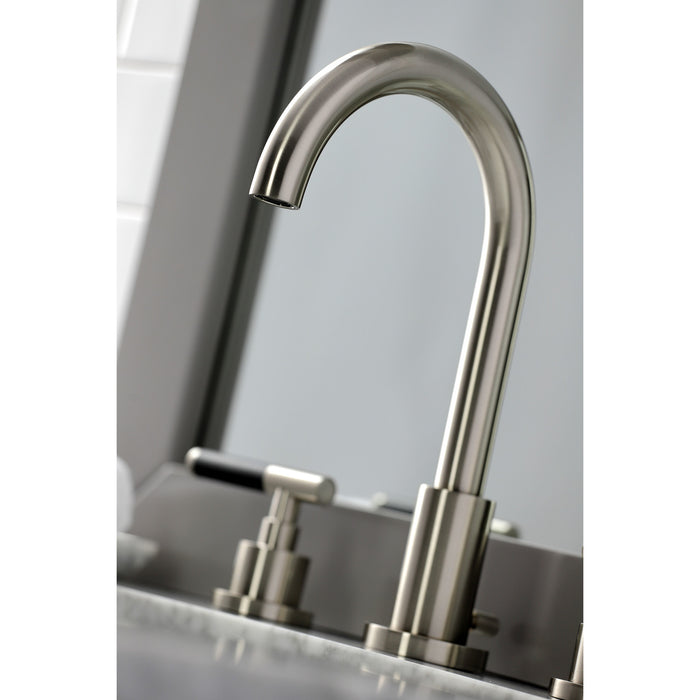 Kingston Sona FSC8928CKL - Kaiser Two-Handle 3-Hole Deck Mount Widespread Bathroom Faucet with Brass Pop-Up, Brushed Nickel