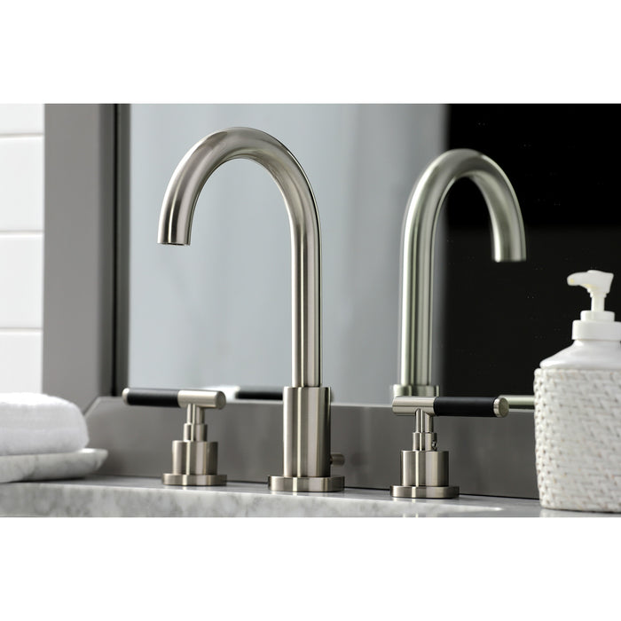 Kingston Sona FSC8928CKL - Kaiser Two-Handle 3-Hole Deck Mount Widespread Bathroom Faucet with Brass Pop-Up, Brushed Nickel