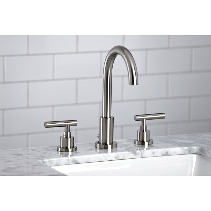 Kingston Sona FSC8928CML - Manhattan Two-Handle 3-Hole Deck Mount Widespread Bathroom Faucet with Brass Pop-Up, Brushed Nickel