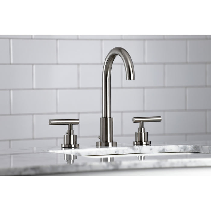Kingston Sona FSC8928CML - Manhattan Two-Handle 3-Hole Deck Mount Widespread Bathroom Faucet with Brass Pop-Up, Brushed Nickel