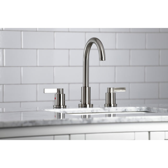 Kingston Sona FSC8928NDL - NuvoFusion Two-Handle 3-Hole Deck Mount Widespread Bathroom Faucet with Brass Pop-Up, Brushed Nickel