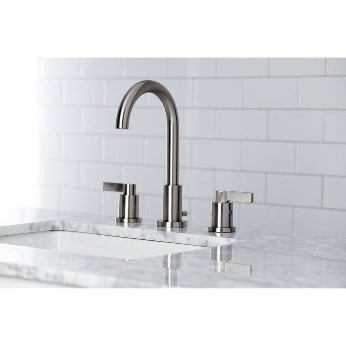 Kingston Sona FSC8928NDL - NuvoFusion Two-Handle 3-Hole Deck Mount Widespread Bathroom Faucet with Brass Pop-Up, Brushed Nickel