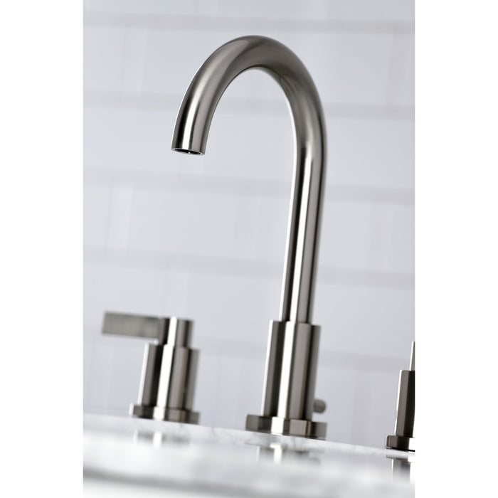 Kingston Sona FSC8928NDL - NuvoFusion Two-Handle 3-Hole Deck Mount Widespread Bathroom Faucet with Brass Pop-Up, Brushed Nickel