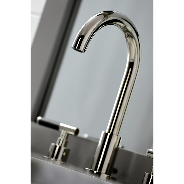 Kingston Sona FSC8929CKL - Kaiser Two-Handle 3-Hole Deck Mount Widespread Bathroom Faucet with Brass Pop-Up, Polished Nickel