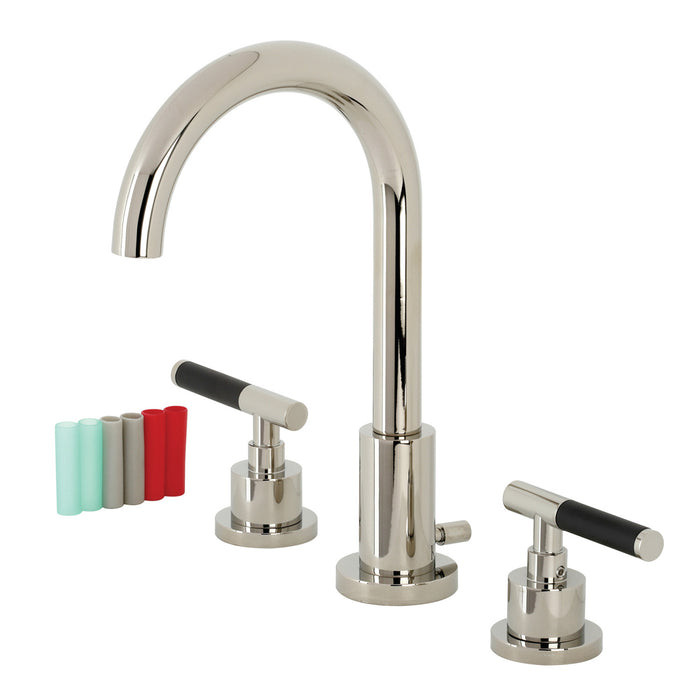 Kingston Sona FSC8929CKL - Kaiser Two-Handle 3-Hole Deck Mount Widespread Bathroom Faucet with Brass Pop-Up, Polished Nickel