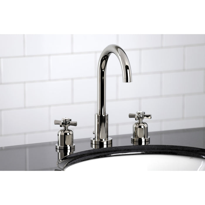 Kingston Sona FSC8929ZX - Millennium Two-Handle 3-Hole Deck Mount Widespread Bathroom Faucet with Brass Pop-Up, Polished Nickel