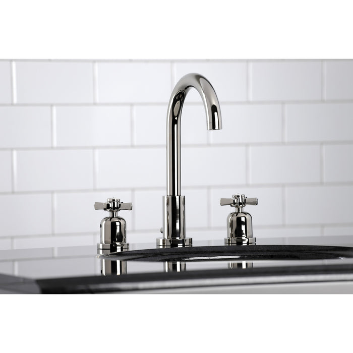 Kingston Sona FSC8929ZX - Millennium Two-Handle 3-Hole Deck Mount Widespread Bathroom Faucet with Brass Pop-Up, Polished Nickel