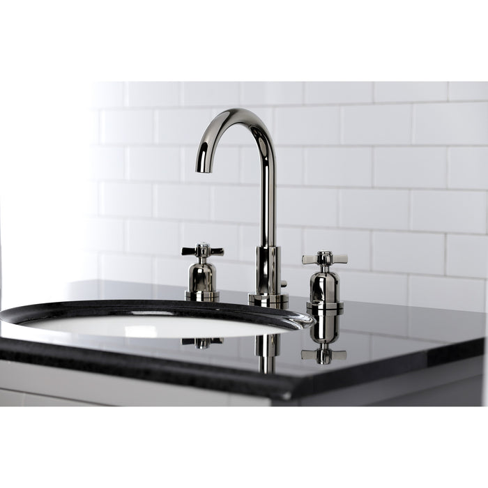 Kingston Sona FSC8929ZX - Millennium Two-Handle 3-Hole Deck Mount Widespread Bathroom Faucet with Brass Pop-Up, Polished Nickel