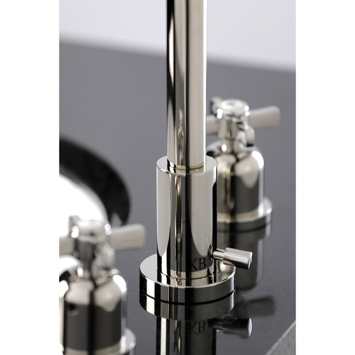 Kingston Sona FSC8929ZX - Millennium Two-Handle 3-Hole Deck Mount Widespread Bathroom Faucet with Brass Pop-Up, Polished Nickel