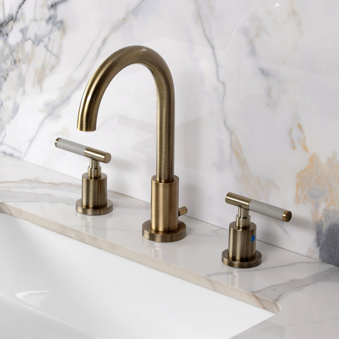 Kingston Kaiser FSC892CKLAB Two-Handle 3-Hole Deck Mount Widespread Bathroom Faucet with Brass Pop-Up, Antique Brass