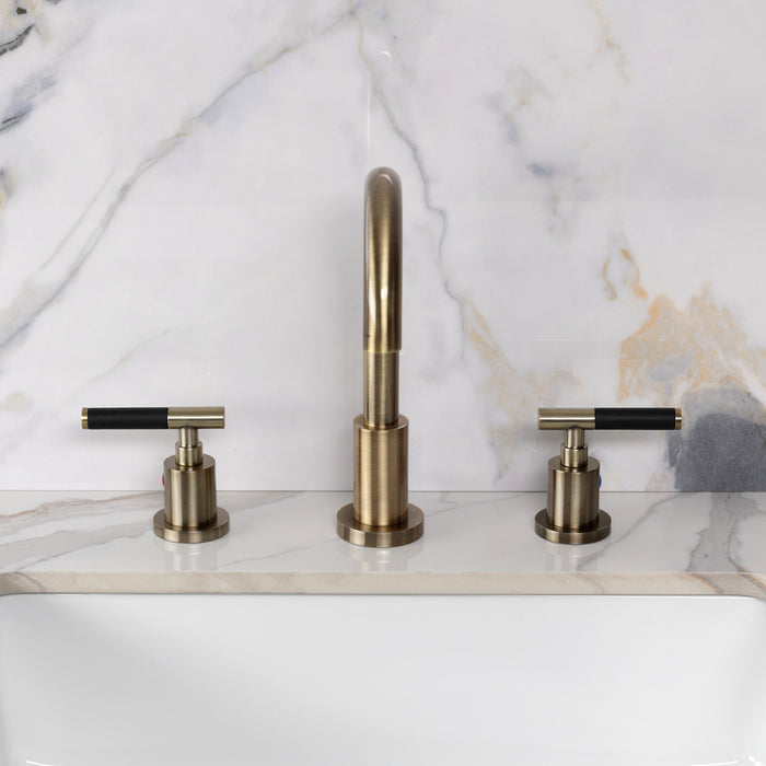 Kingston Kaiser FSC892CKLAB Two-Handle 3-Hole Deck Mount Widespread Bathroom Faucet with Brass Pop-Up, Antique Brass