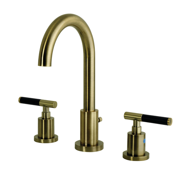 Kingston Kaiser FSC892CKLAB Two-Handle 3-Hole Deck Mount Widespread Bathroom Faucet with Brass Pop-Up, Antique Brass