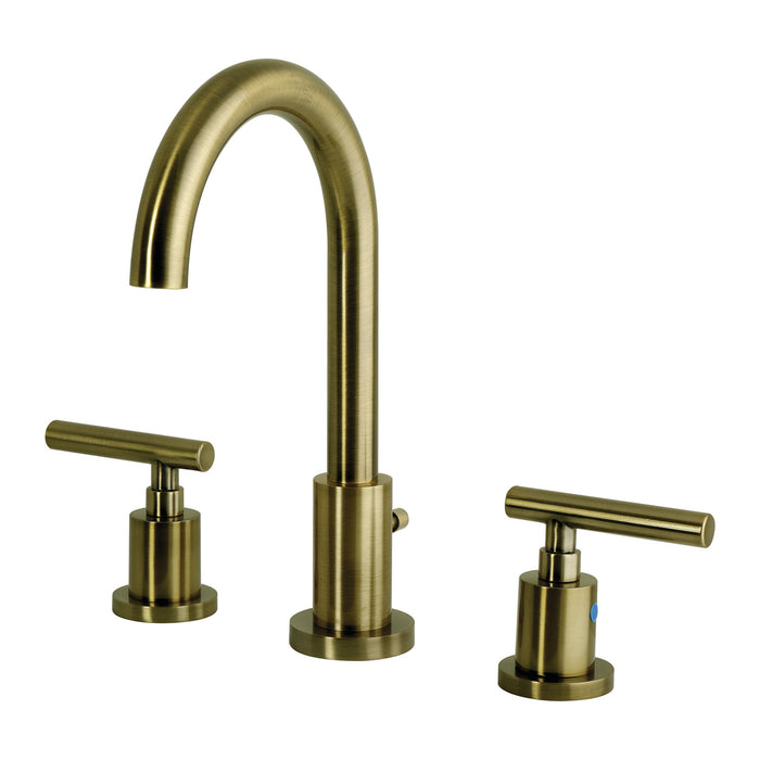 Kingston Manhattan FSC892CMLAB Two-Handle 3-Hole Deck Mount Widespread Bathroom Faucet with Brass Pop-Up, Antique Brass