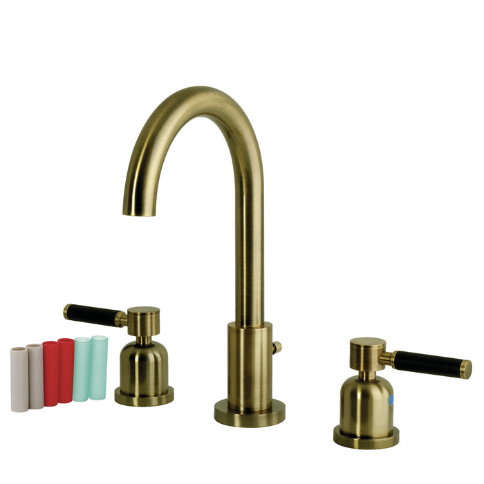 Kingston Kaiser FSC892DKLAB Two-Handle 3-Hole Deck Mount Widespread Bathroom Faucet with Brass Pop-Up, Antique Brass