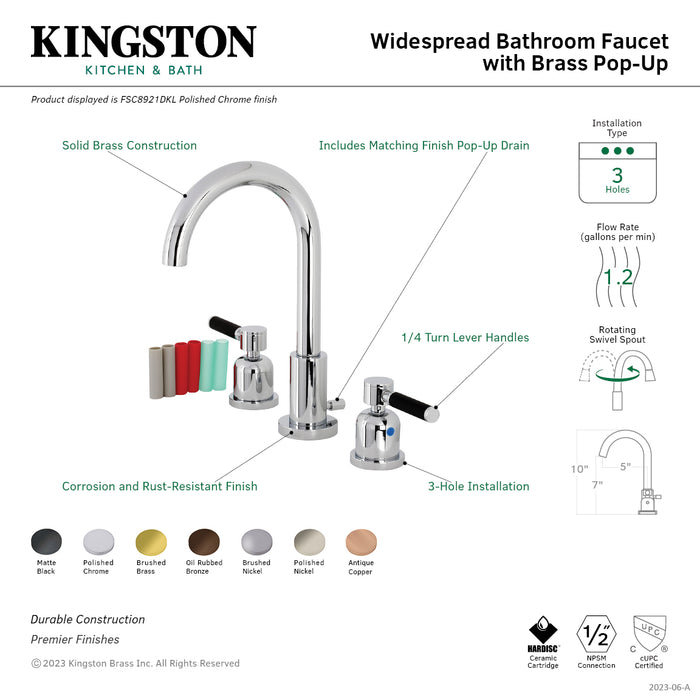 Kingston Sona FSC892DKLAC - Kaiser Two-Handle 3-Hole Deck Mount Widespread Bathroom Faucet with Brass Pop-Up, Antique Copper