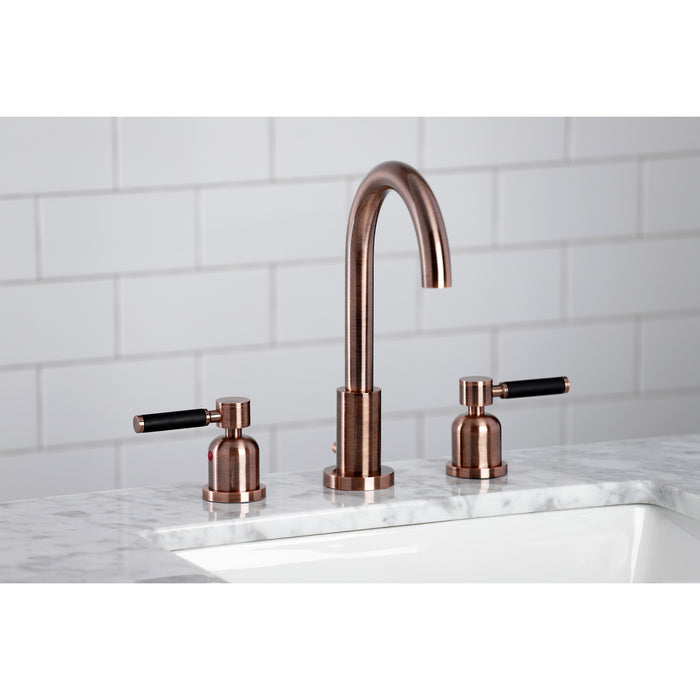 Kingston Sona FSC892DKLAC - Kaiser Two-Handle 3-Hole Deck Mount Widespread Bathroom Faucet with Brass Pop-Up, Antique Copper