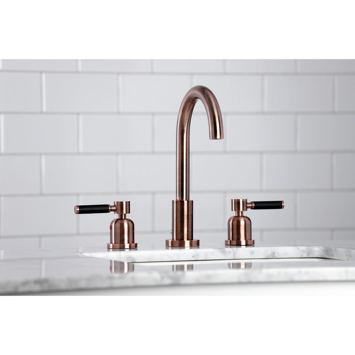 Kingston Sona FSC892DKLAC - Kaiser Two-Handle 3-Hole Deck Mount Widespread Bathroom Faucet with Brass Pop-Up, Antique Copper