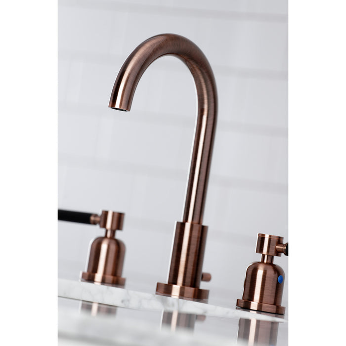 Kingston Sona FSC892DKLAC - Kaiser Two-Handle 3-Hole Deck Mount Widespread Bathroom Faucet with Brass Pop-Up, Antique Copper