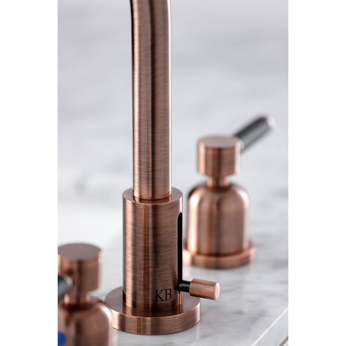 Kingston Sona FSC892DKLAC - Kaiser Two-Handle 3-Hole Deck Mount Widespread Bathroom Faucet with Brass Pop-Up, Antique Copper