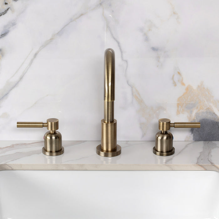 Kingston Concord FSC892DLAB Two-Handle 3-Hole Deck Mount Widespread Bathroom Faucet with Brass Pop-Up, Antique Brass