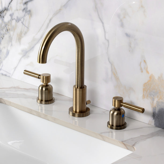 Kingston Concord FSC892DLAB Two-Handle 3-Hole Deck Mount Widespread Bathroom Faucet with Brass Pop-Up, Antique Brass