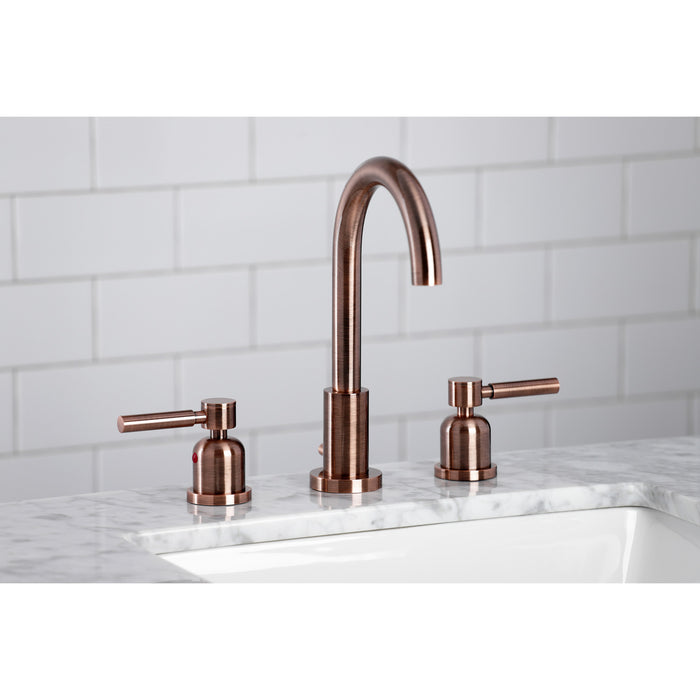 Kingston Sona FSC892DLAC - Concord Two-Handle 3-Hole Deck Mount Widespread Bathroom Faucet with Brass Pop-Up, Antique Copper