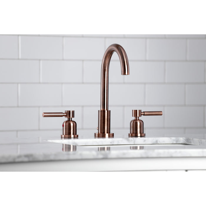 Kingston Sona FSC892DLAC - Concord Two-Handle 3-Hole Deck Mount Widespread Bathroom Faucet with Brass Pop-Up, Antique Copper