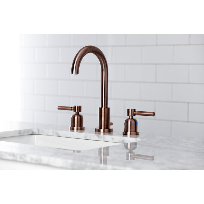 Kingston Sona FSC892DLAC - Concord Two-Handle 3-Hole Deck Mount Widespread Bathroom Faucet with Brass Pop-Up, Antique Copper
