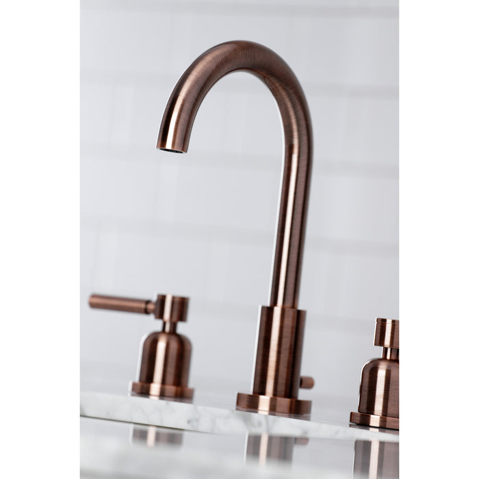 Kingston Sona FSC892DLAC - Concord Two-Handle 3-Hole Deck Mount Widespread Bathroom Faucet with Brass Pop-Up, Antique Copper