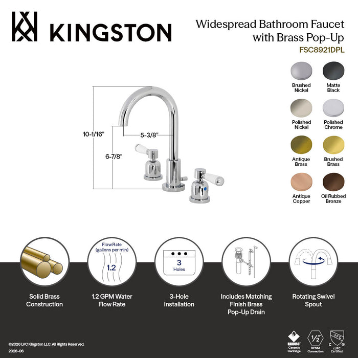 Kingston Paris FSC892DPLAB Two-Handle 3-Hole Deck Mount Widespread Bathroom Faucet with Brass Pop-Up, Antique Brass