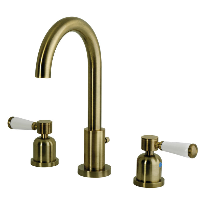 Kingston Paris FSC892DPLAB Two-Handle 3-Hole Deck Mount Widespread Bathroom Faucet with Brass Pop-Up, Antique Brass