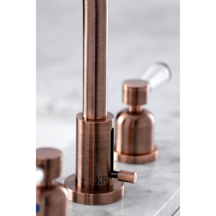 Kingston Tulare FSC892DPLAC - Paris Two-Handle 3-Hole Deck Mount Widespread Bathroom Faucet with Brass Pop-Up, Antique Copper