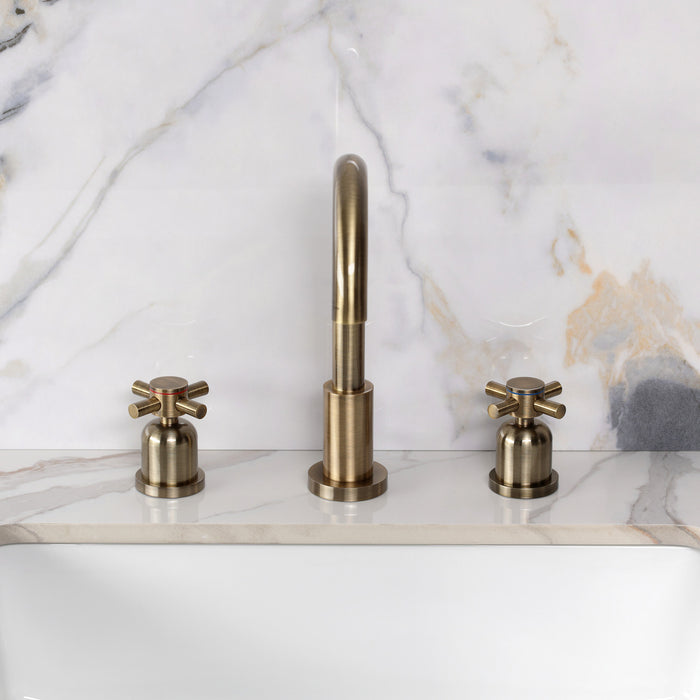 Kingston Concord FSC892DXAB Two-Handle 3-Hole Deck Mount Widespread Bathroom Faucet with Brass Pop-Up, Antique Brass
