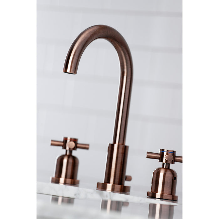 Kingston Sona FSC892DXAC - Concord Two-Handle 3-Hole Deck Mount Widespread Bathroom Faucet with Brass Pop-Up, Antique Copper