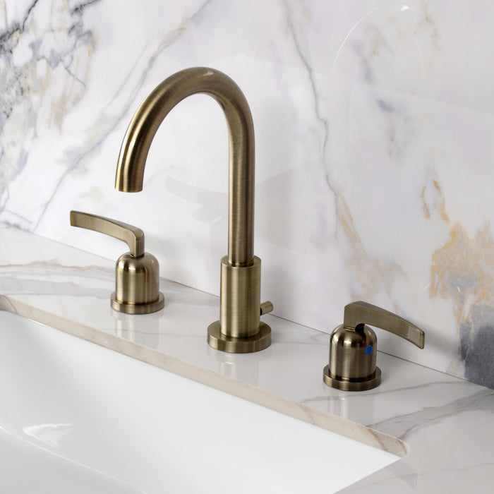Kingston Centurion FSC892EFLAB Two-Handle 3-Hole Deck Mount Widespread Bathroom Faucet with Brass Pop-Up, Antique Brass