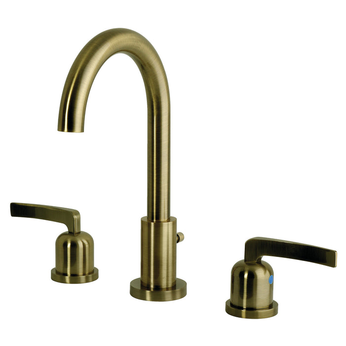 Kingston Centurion FSC892EFLAB Two-Handle 3-Hole Deck Mount Widespread Bathroom Faucet with Brass Pop-Up, Antique Brass