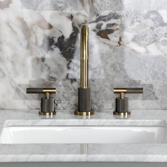 Convergent FSC892KNLAB Two-Handle 3-Hole Deck Mount Widespread Bathroom Faucet with Knurled Handle and Brass Pop-Up, Antique Brass